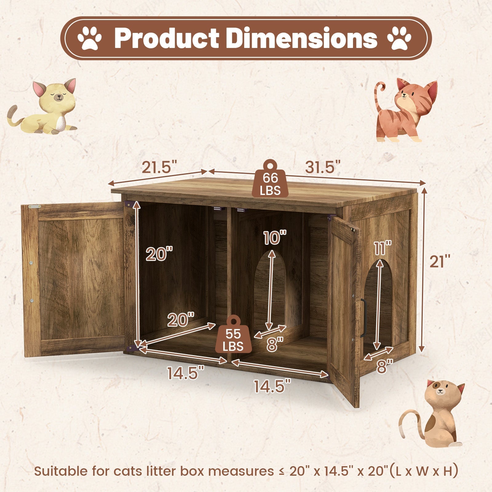 Cat Litter Box Enclosure Flip-Top Double Barn Doors Cabinet - Detail Angle 5 | Majestic Pet Kingdom