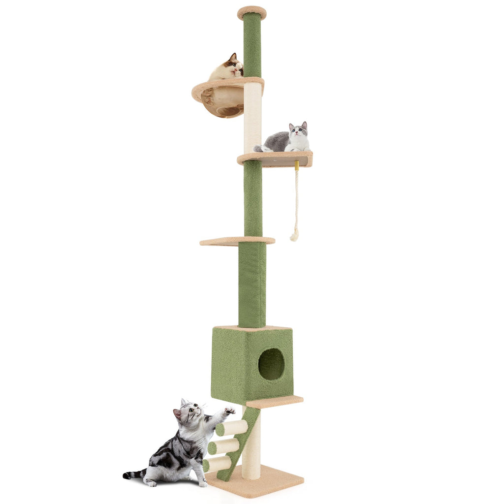 Floor to Ceiling Cat Tree with 86-99.5 Inch Adjustable Height and Extra Post-Green - Majestic Pet Kingdom