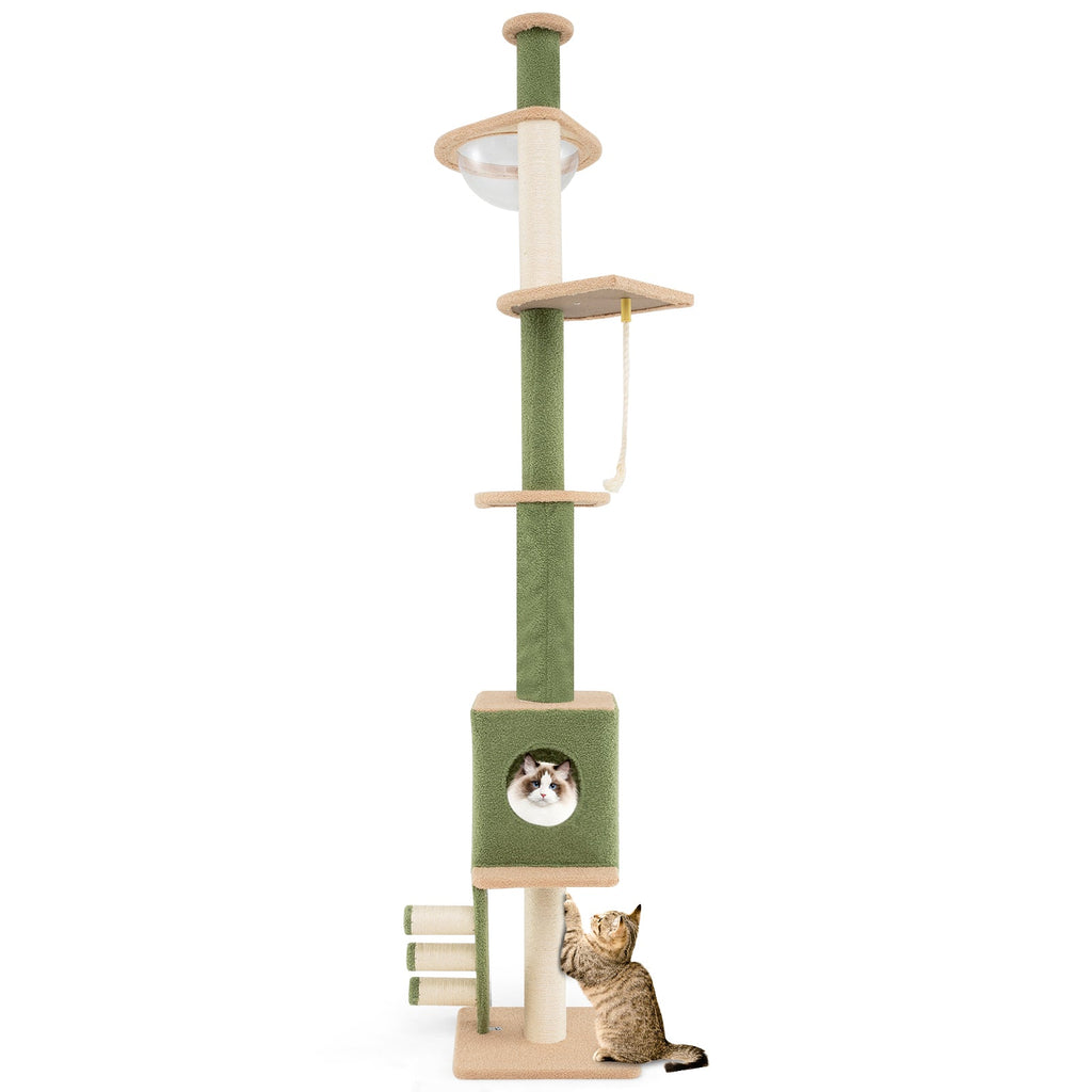 Floor to Ceiling Cat Tree with 86-99.5 Inch Adjustable Height and Extra Post-Green - Majestic Pet Kingdom