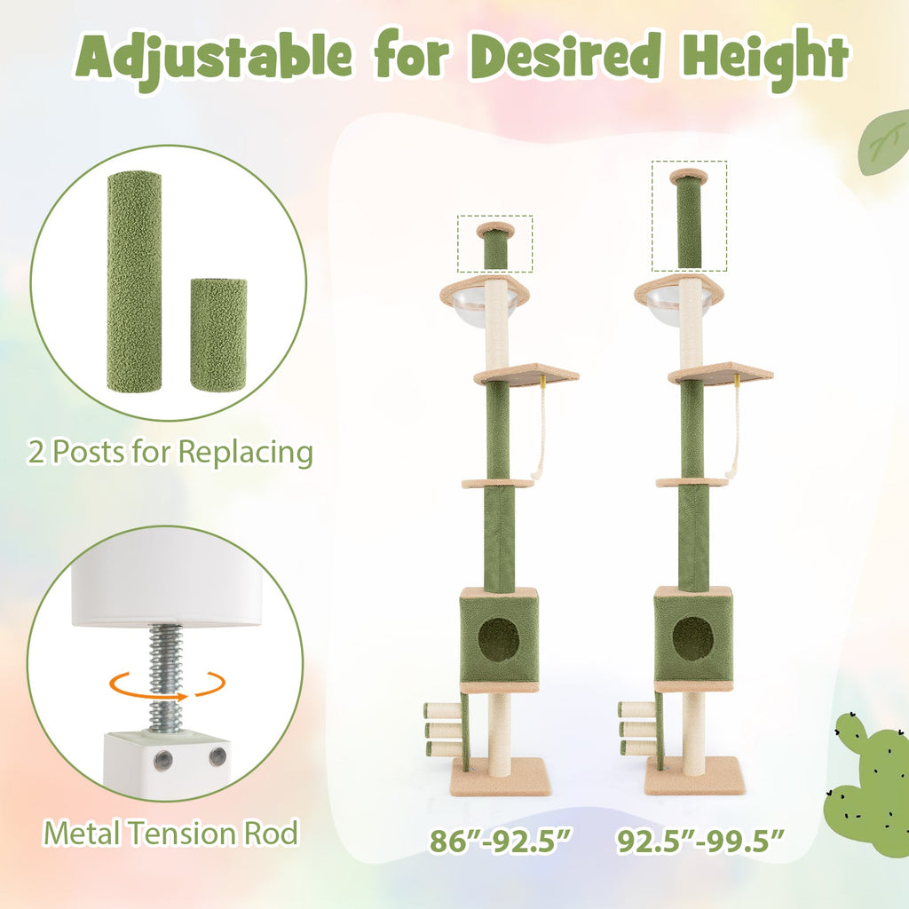 Floor to Ceiling Cat Tree with 86-99.5 Inch Adjustable Height and Extra Post-Green - Majestic Pet Kingdom