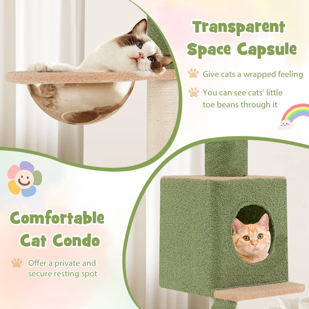 Floor to Ceiling Cat Tree with 86-99.5 Inch Adjustable Height and Extra Post-Green - Majestic Pet Kingdom