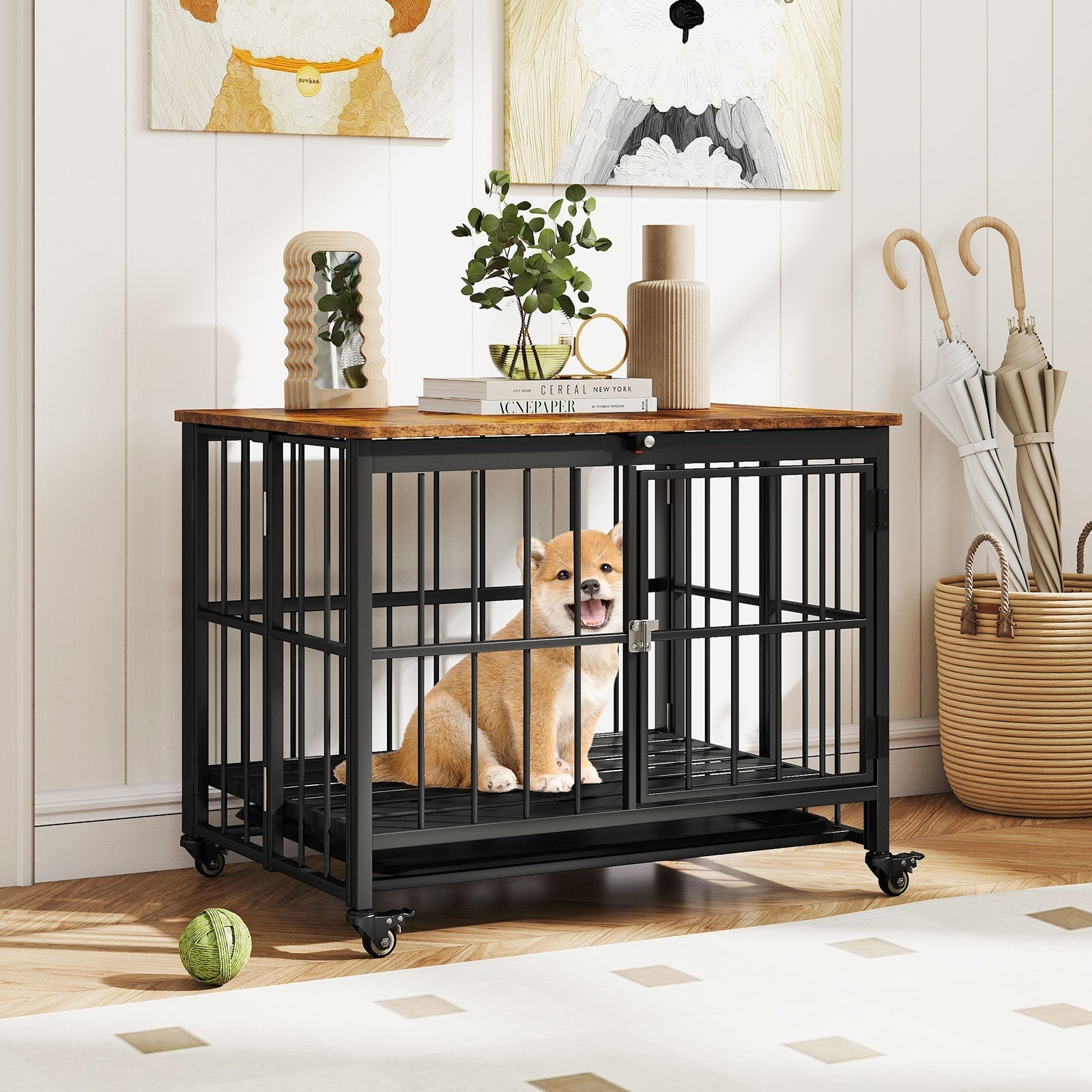 Foldable Dog Crate Furniture with Removable Tray and Lockable Door - Majestic Pet Kingdom