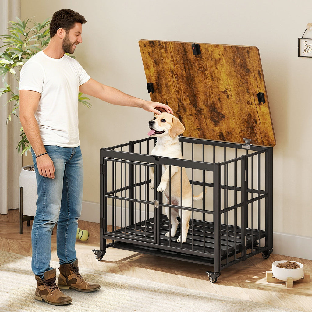 Foldable Dog Crate Furniture with Removable Tray and Lockable Door - Majestic Pet Kingdom