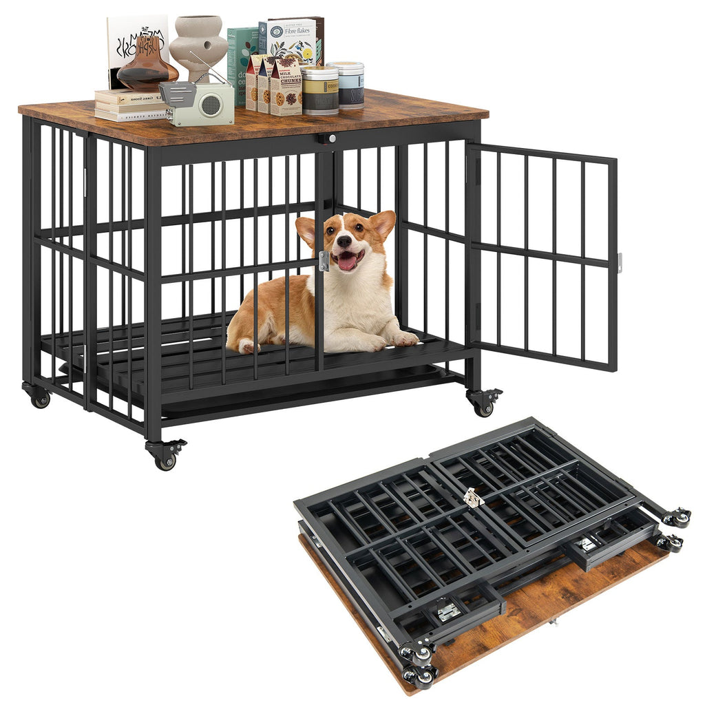 Foldable Dog Crate Furniture with Removable Tray and Lockable Door - Majestic Pet Kingdom