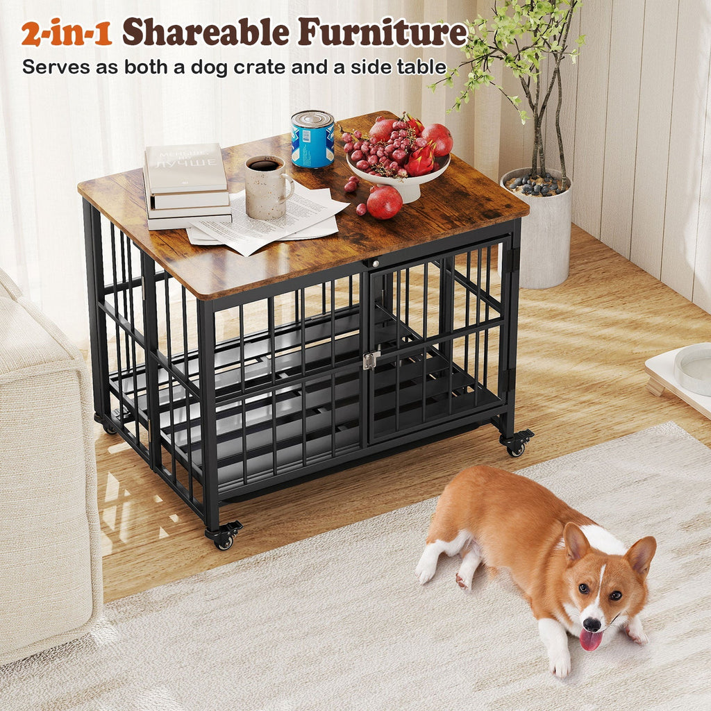 Foldable Dog Crate Furniture with Removable Tray and Lockable Door - Majestic Pet Kingdom