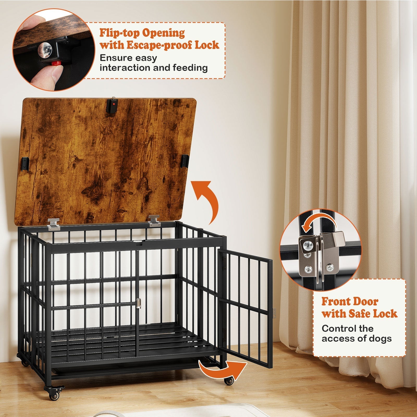 Foldable Dog Crate Furniture with Removable Tray and Lockable Door - Majestic Pet Kingdom