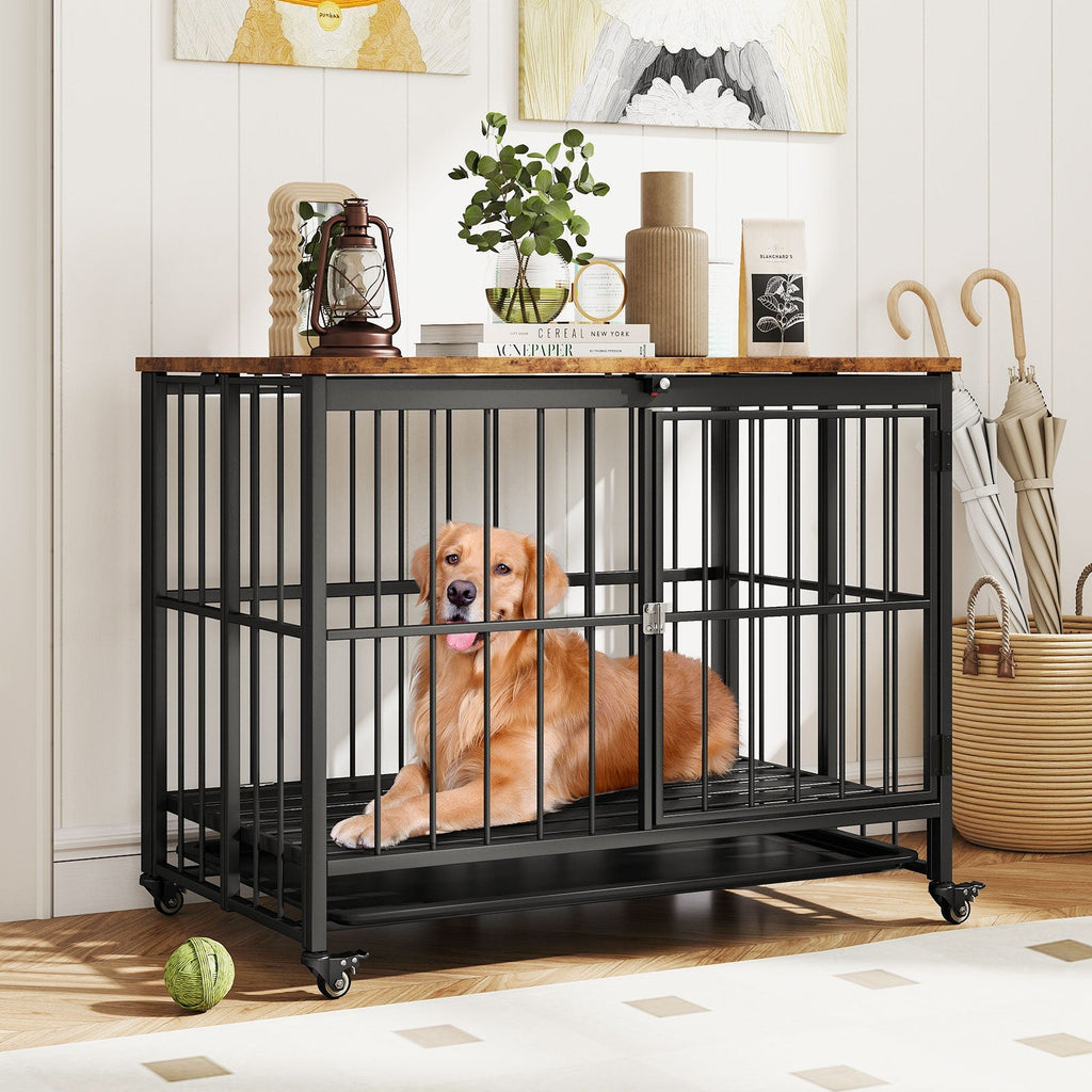 Foldable Dog Crate Furniture with Removable Tray and Lockable Door - Majestic Pet Kingdom