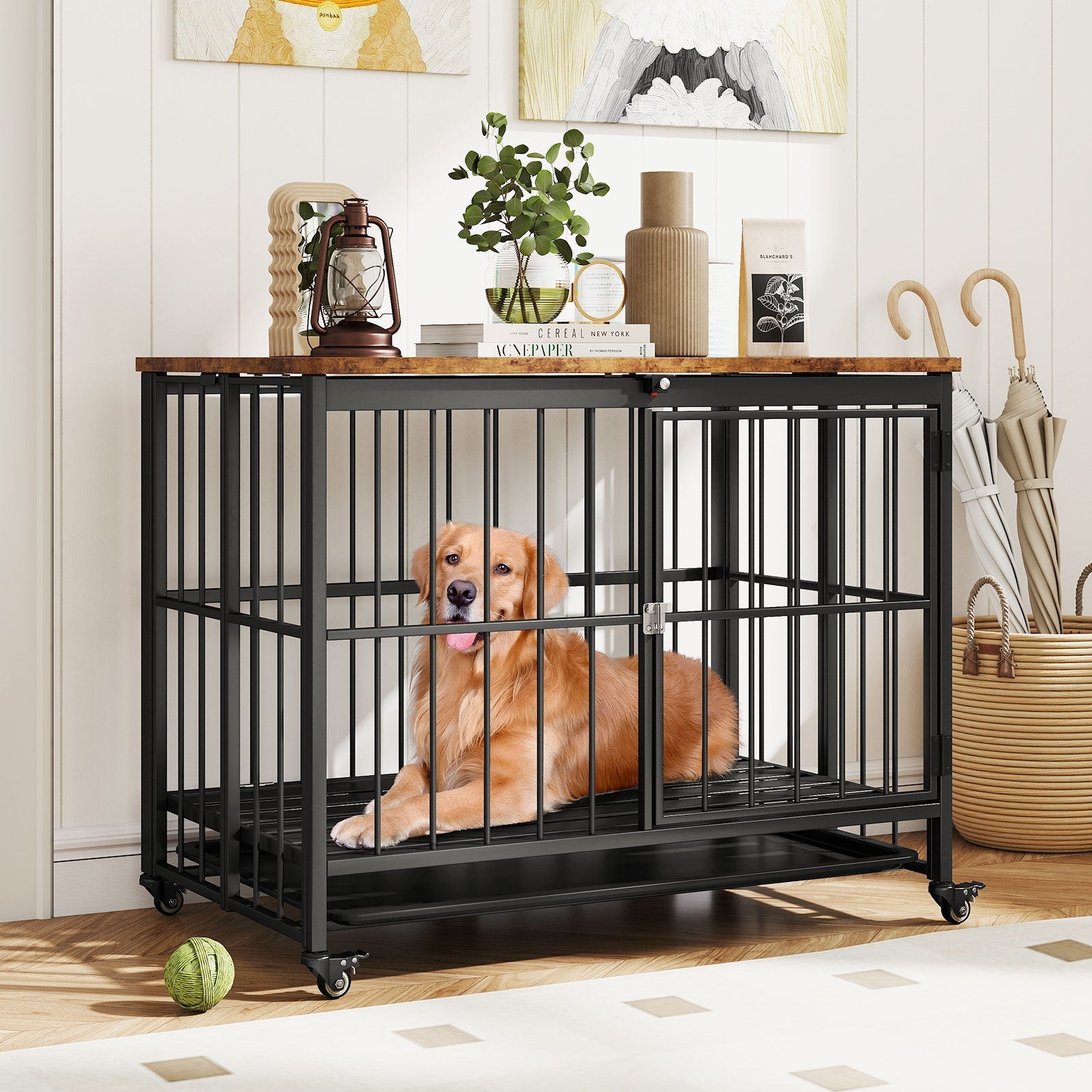 Foldable Dog Crate Furniture with Removable Tray and Lockable Door - Majestic Pet Kingdom