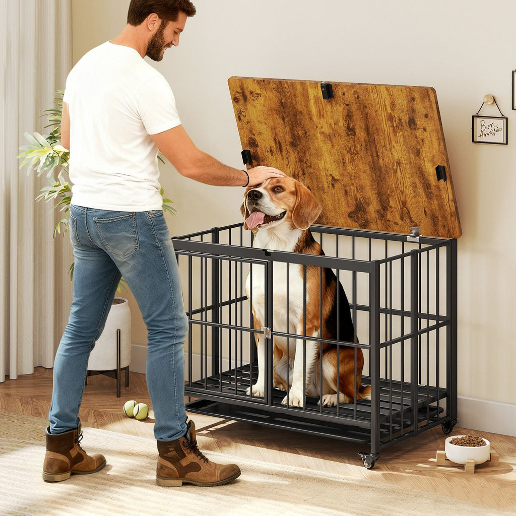 Foldable Dog Crate Furniture with Removable Tray and Lockable Door - Majestic Pet Kingdom