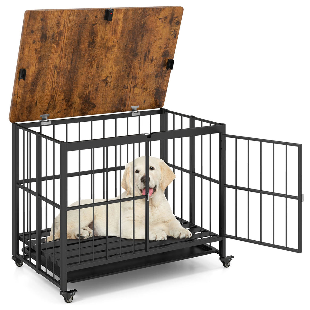 Foldable Dog Crate Furniture with Removable Tray and Lockable Door - Majestic Pet Kingdom
