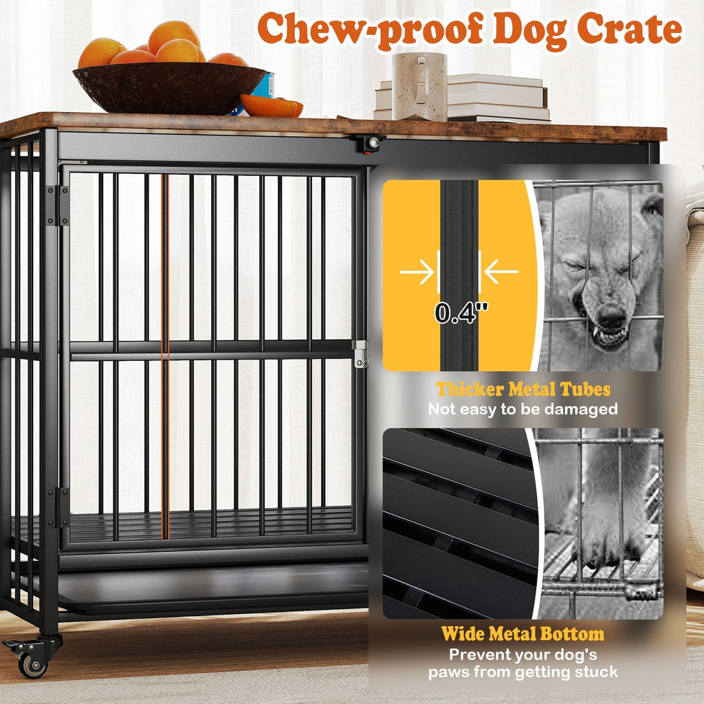 Foldable Dog Crate Furniture with Removable Tray and Lockable Door - Majestic Pet Kingdom