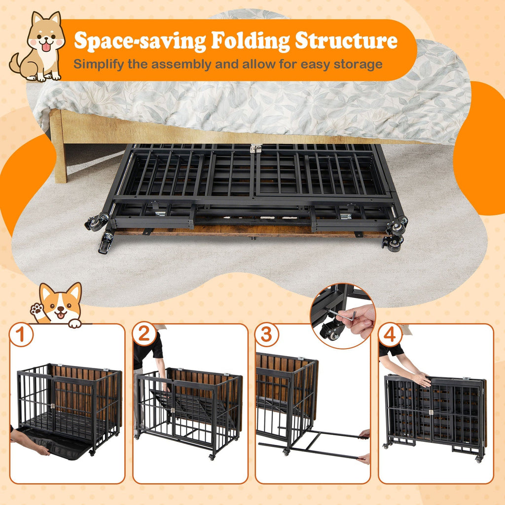 Foldable Dog Crate Furniture with Removable Tray and Lockable Door - Majestic Pet Kingdom