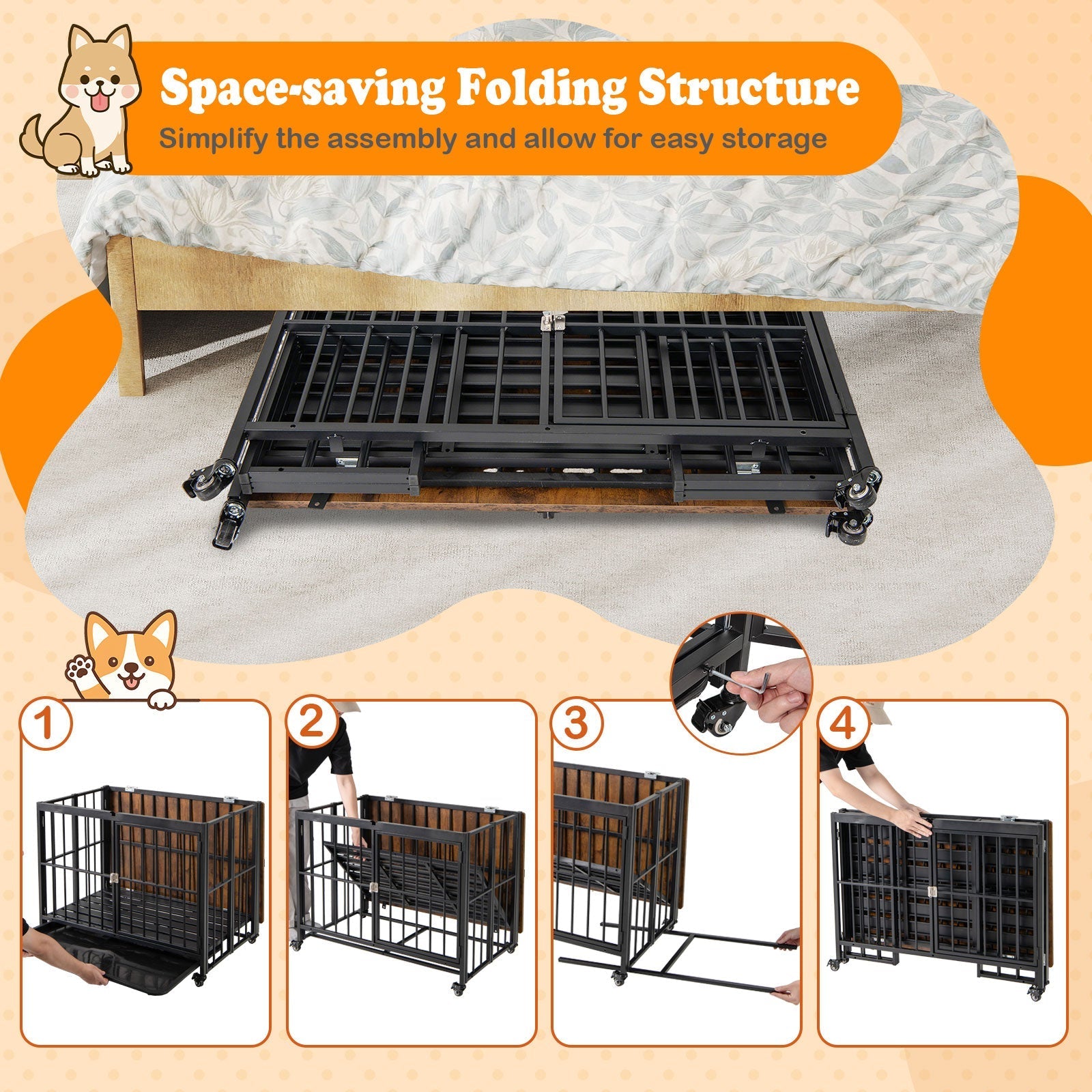 Foldable Dog Crate Furniture with Removable Tray and Lockable Door - Majestic Pet Kingdom