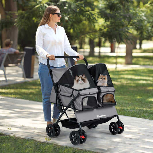 Double Pet Stroller Foldable Dual Carrier Storage Basket Set - Detail Angle 2 | Majestic Pet Kingdom
