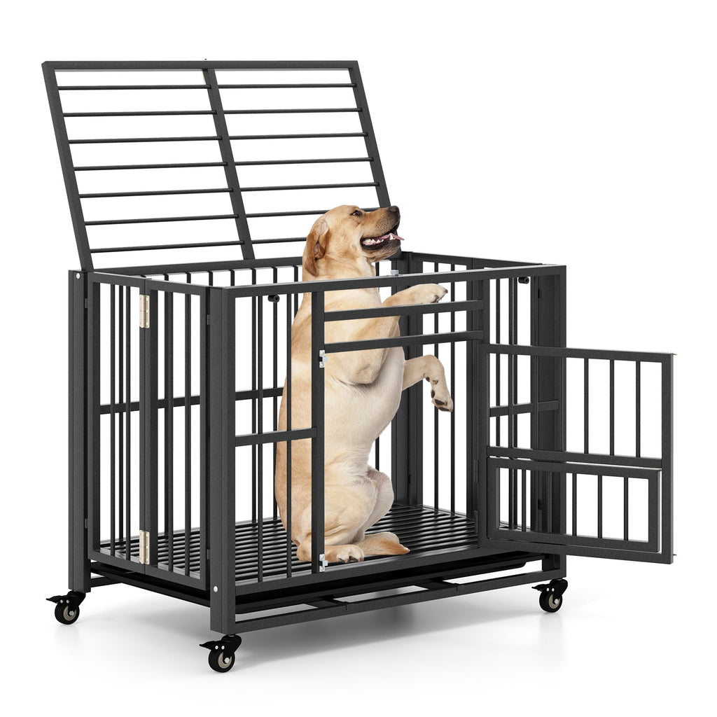 Foldable Heavy-Duty Metal Dog Cage Chew-proof Dog Crate with Lockable Universal Wheels - Majestic Pet Kingdom