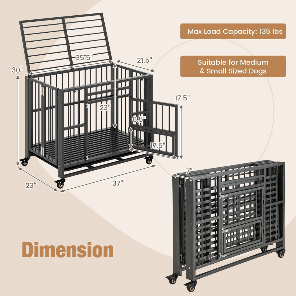 Foldable Heavy-Duty Metal Dog Cage Chew-proof Dog Crate with Lockable Universal Wheels - Majestic Pet Kingdom