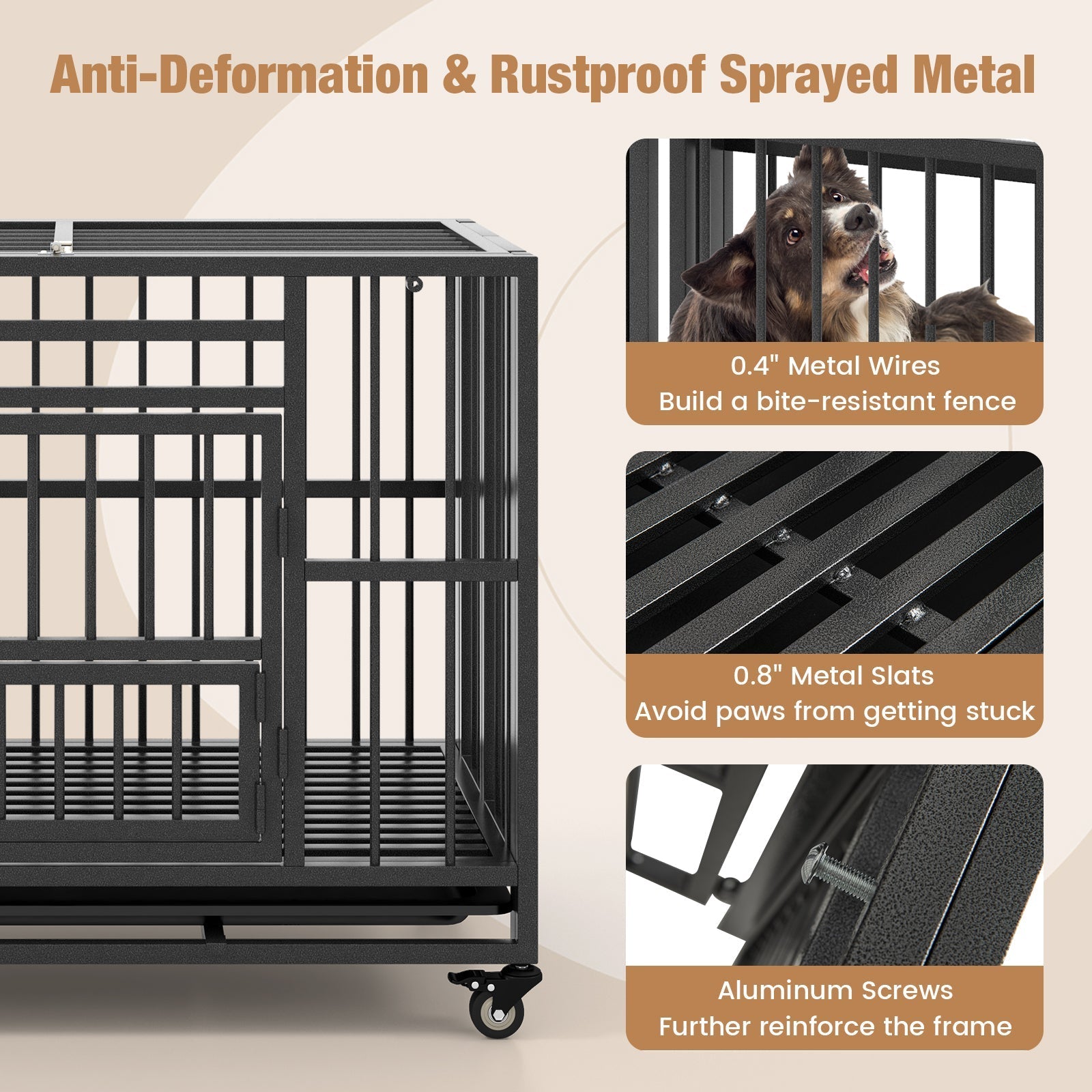 Foldable Heavy-Duty Metal Dog Cage Chew-proof Dog Crate with Lockable Universal Wheels - Majestic Pet Kingdom