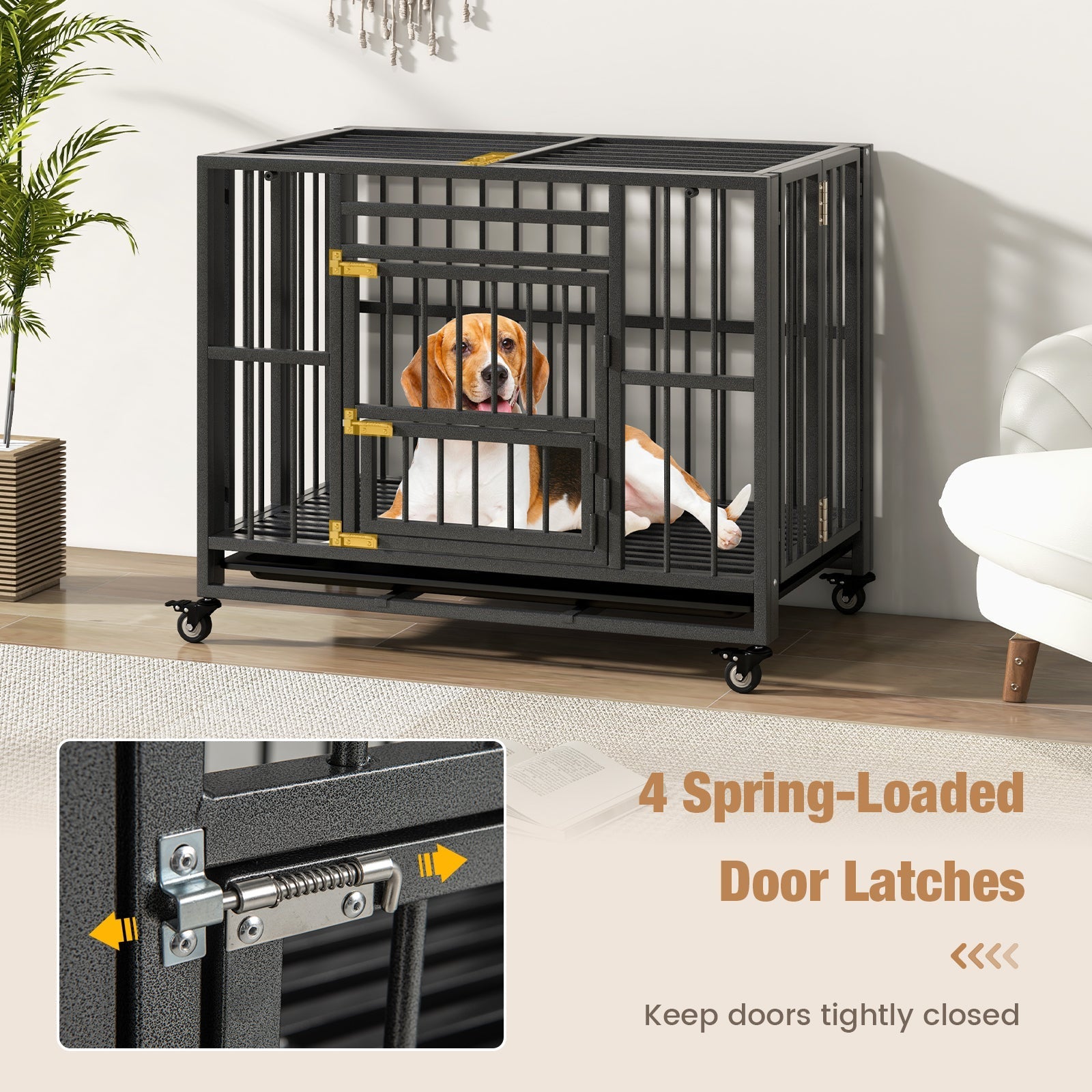 Foldable Heavy-Duty Metal Dog Cage Chew-proof Dog Crate with Lockable Universal Wheels - Majestic Pet Kingdom
