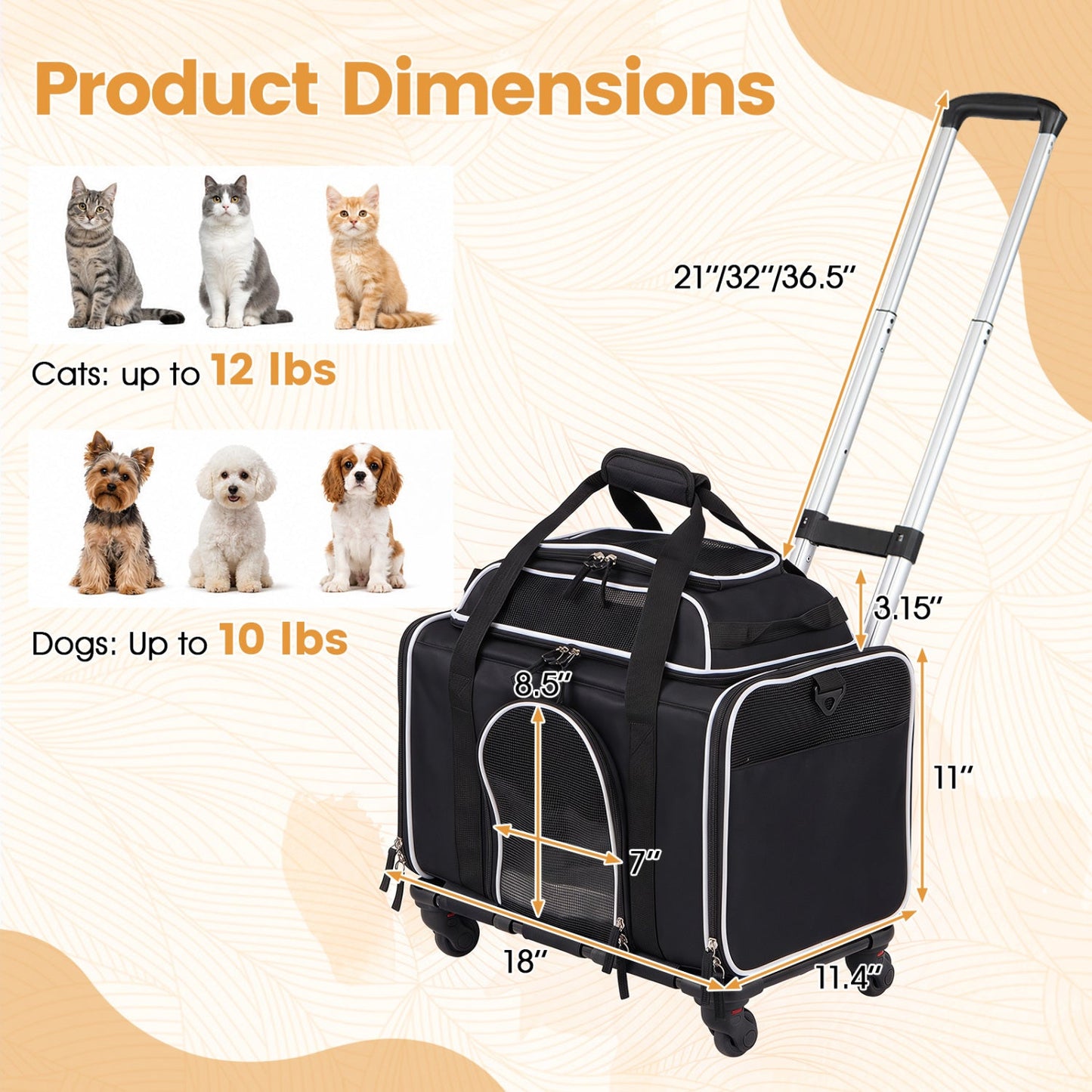 Rolling Pet Carrier with Wheels for Cats and Small Dogs | Purrfect Pet Kingdom
