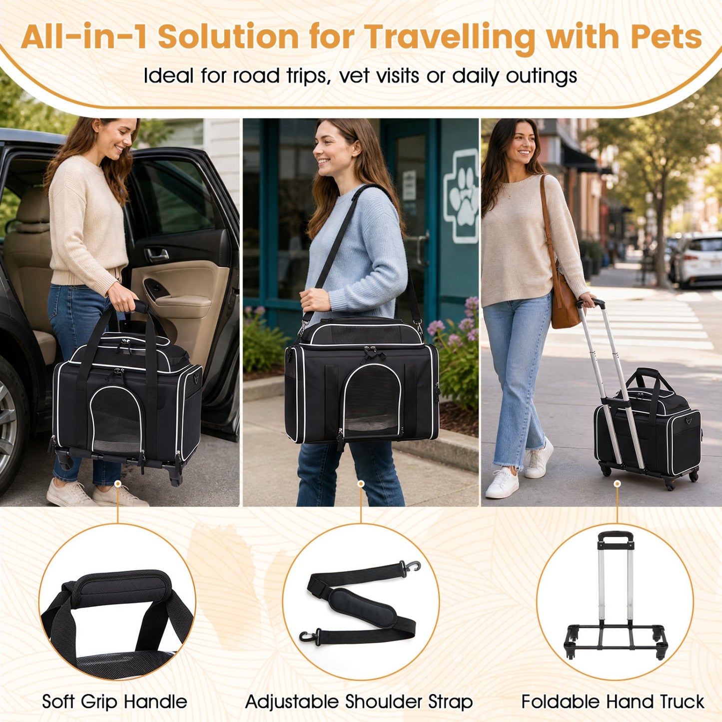Rolling Pet Carrier with Wheels for Cats and Small Dogs | Purrfect Pet Kingdom