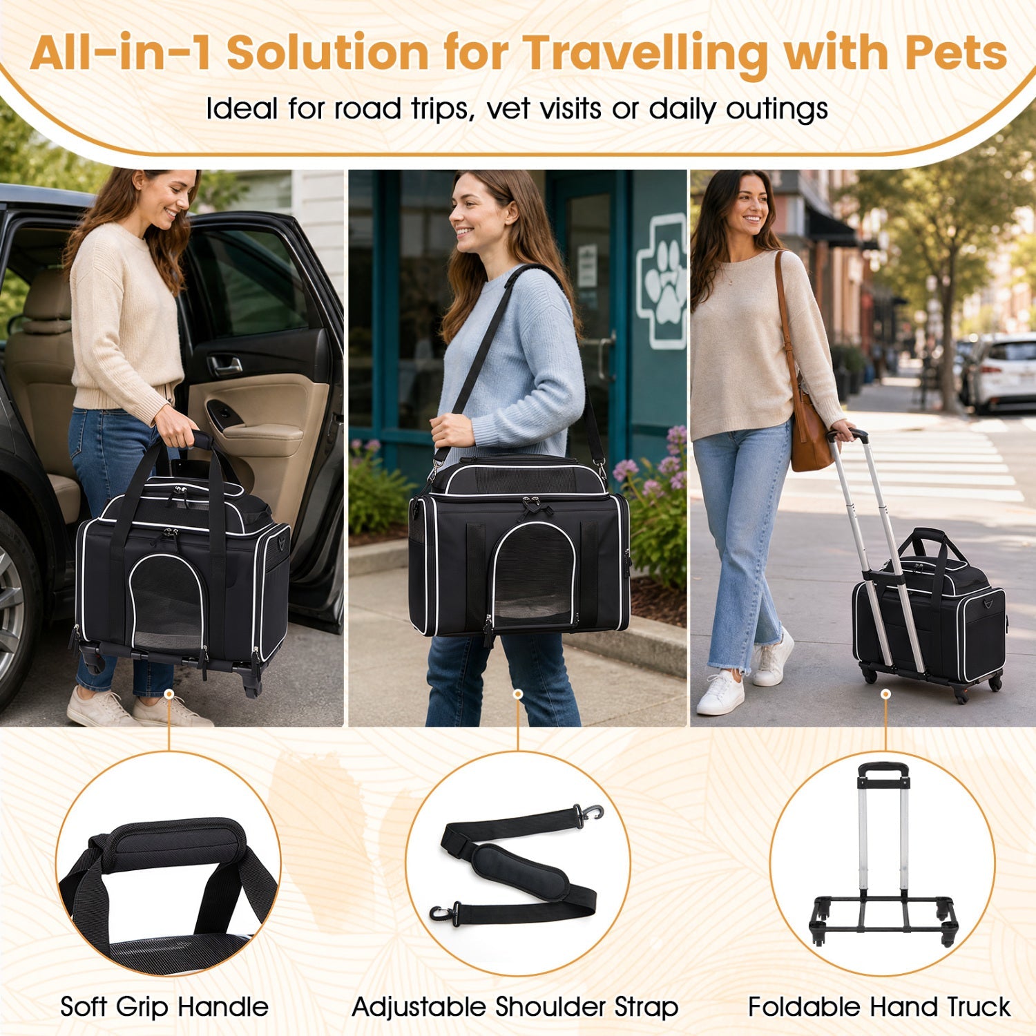 Rolling Pet Carrier with Wheels for Cats and Small Dogs | Purrfect Pet Kingdom