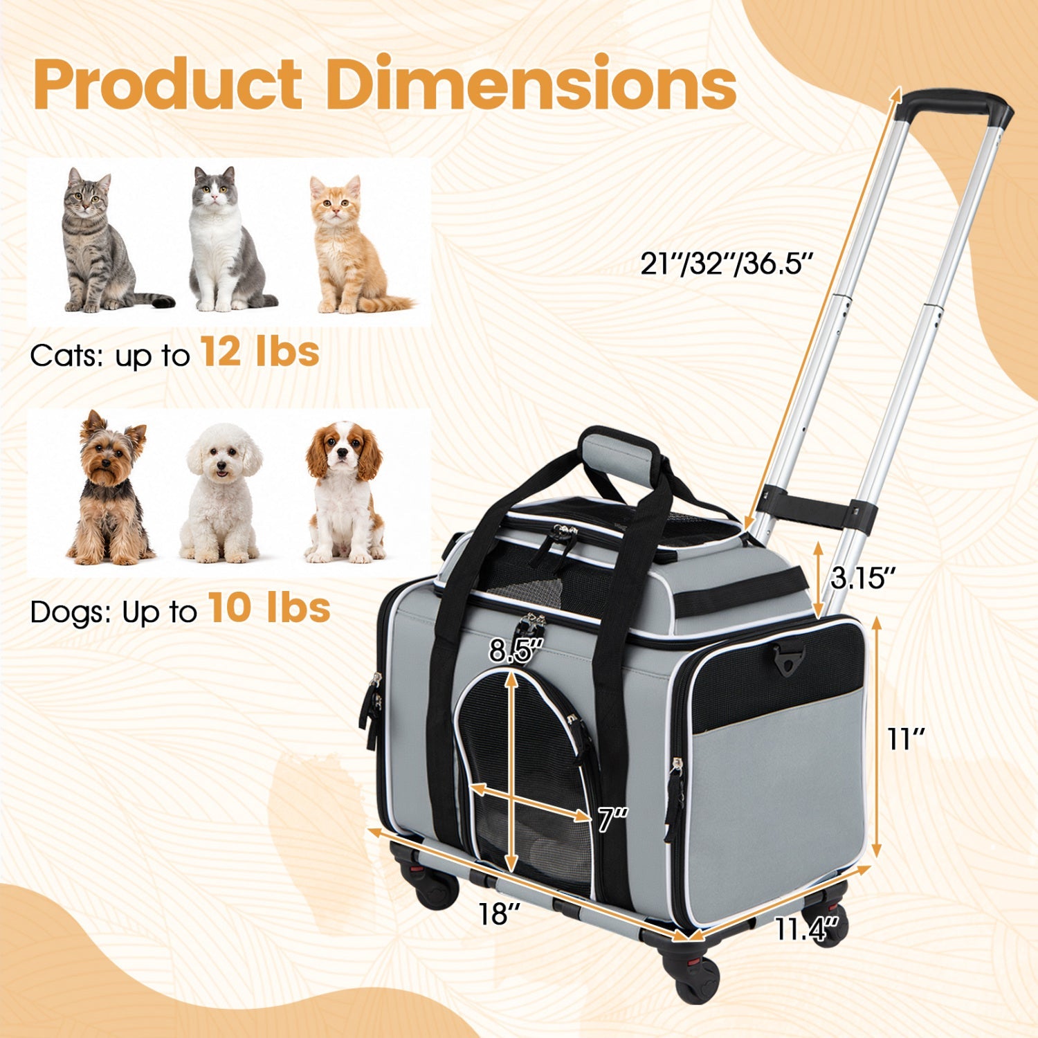 Rolling Pet Carrier with Wheels for Cats and Small Dogs | Purrfect Pet Kingdom