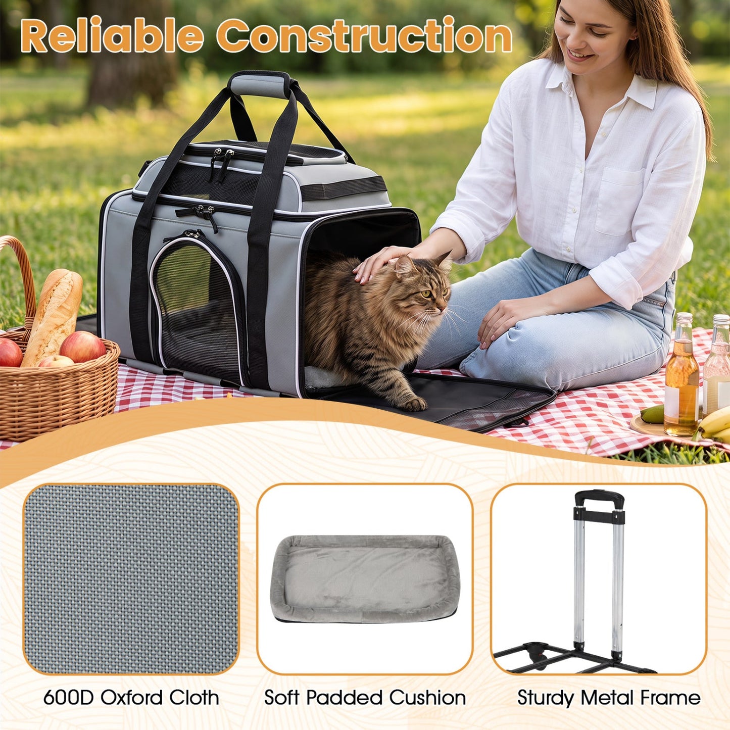 Rolling Pet Carrier with Wheels for Cats and Small Dogs | Purrfect Pet Kingdom