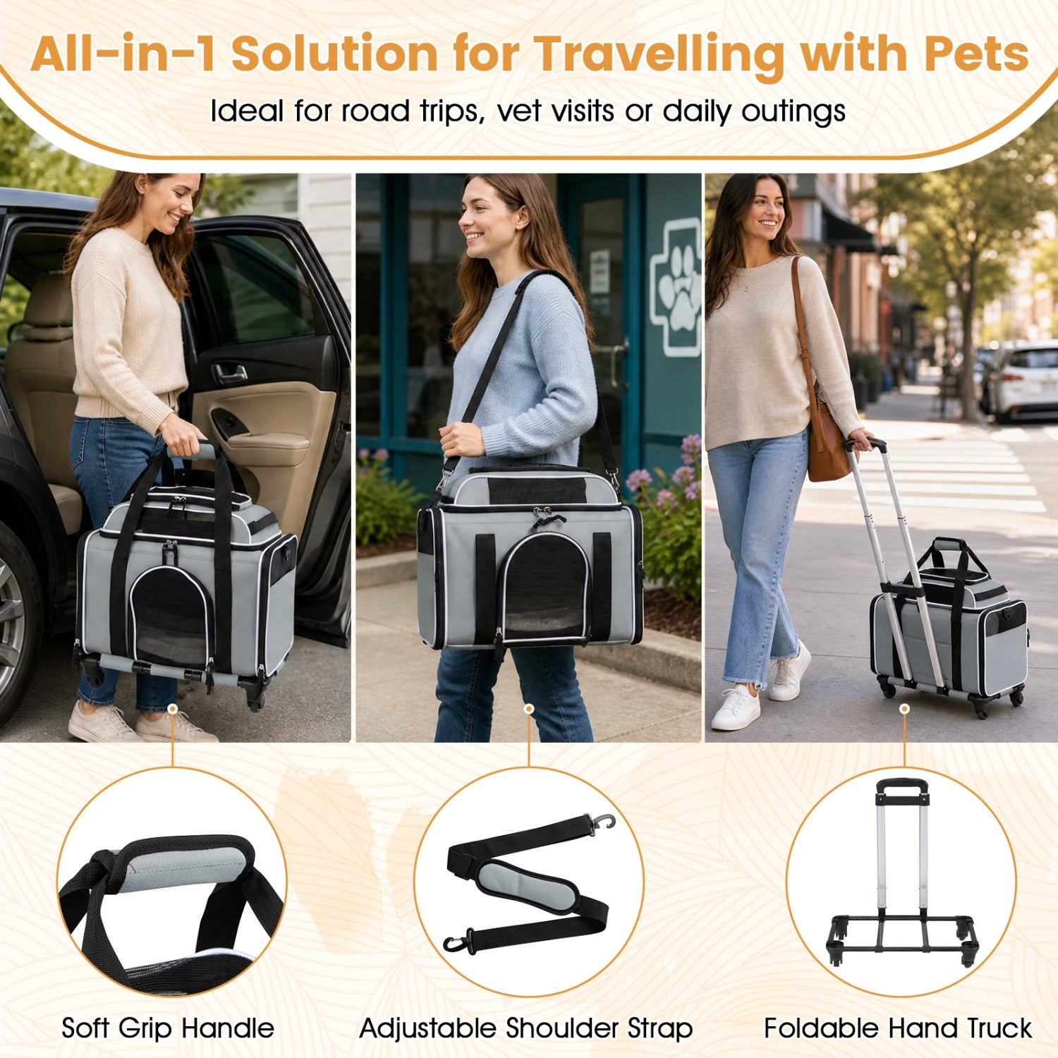 Rolling Pet Carrier with Wheels for Cats and Small Dogs | Purrfect Pet Kingdom