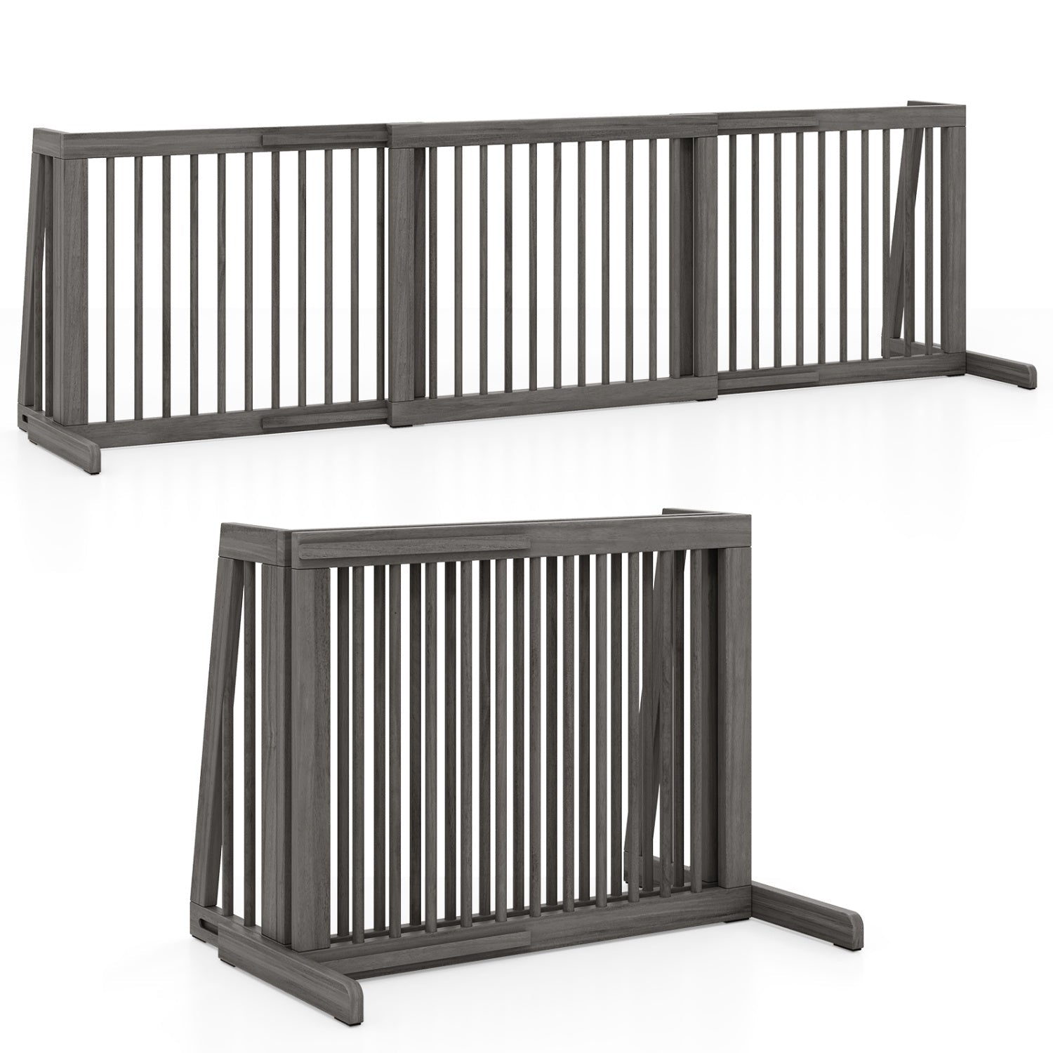 Adjustable 3-Panel Wood Pet Gate - Foldable Dog Fence