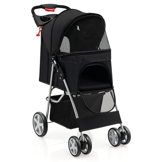 Pet Stroller Foldable Travel Jogger Storage Basket Canopy - Detail Angle 2 | Majestic Pet Kingdom