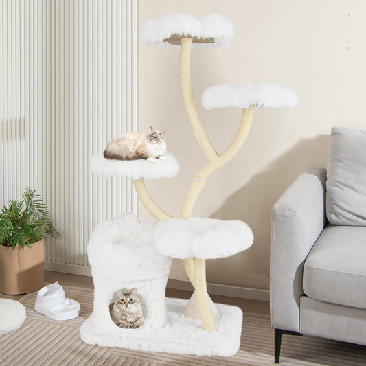 Freestanding Cat Tower with four Flower-shaped Platforms and Sisal Scratching Posts - Majestic Pet Kingdom