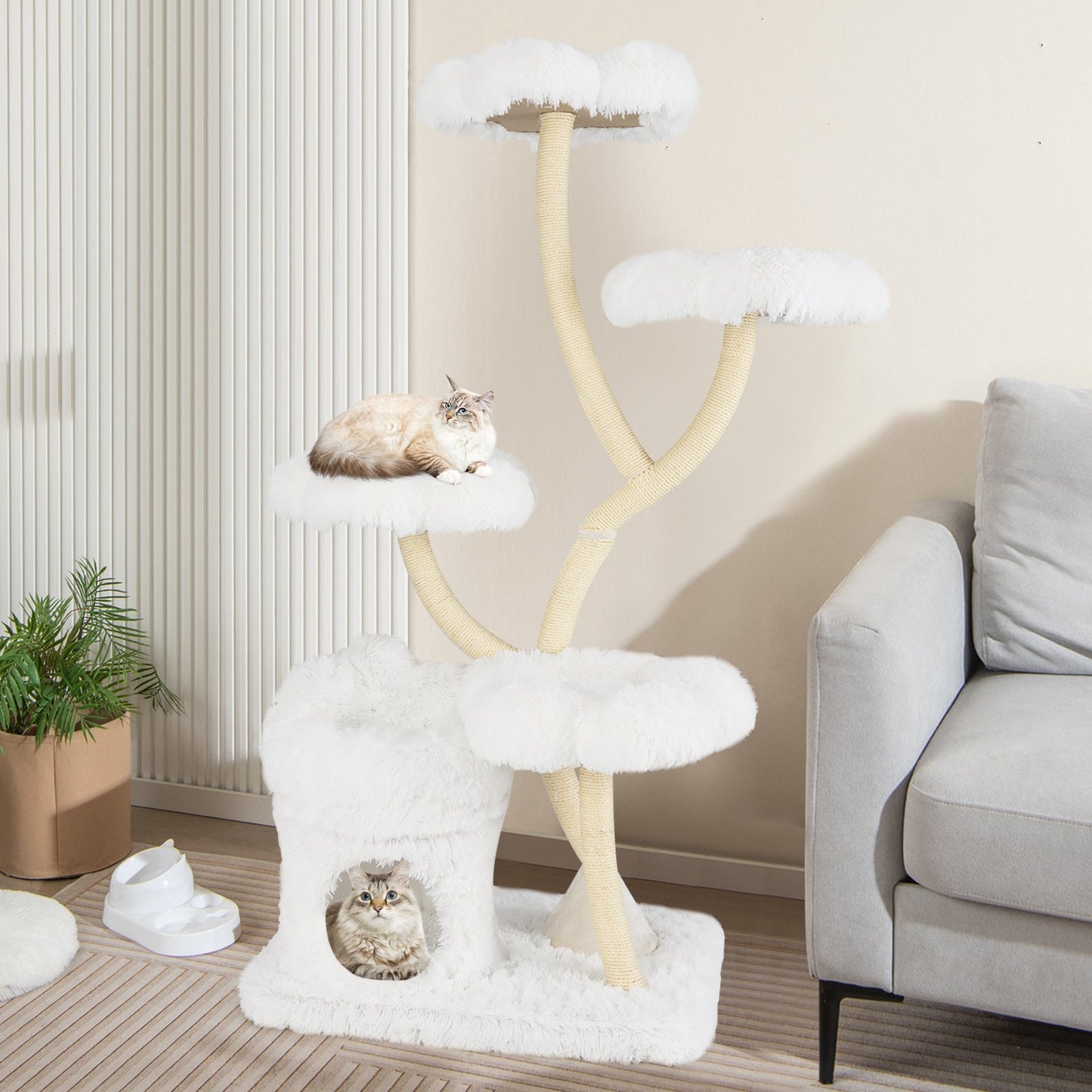 Cat Tree Flower Shaped Platforms 4-Tier Sisal Scratching Pos