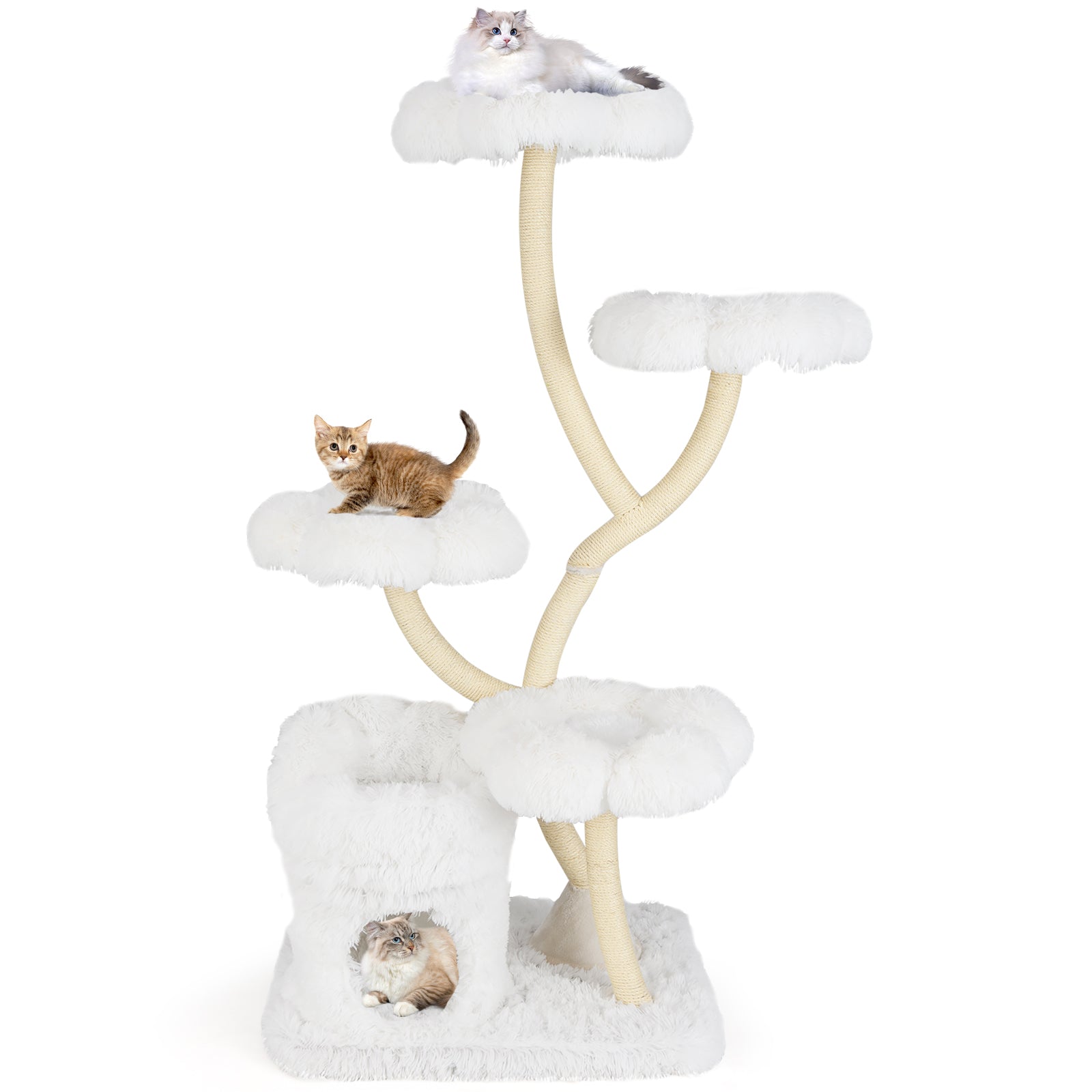 Freestanding Cat Tower with four Flower-shaped Platforms and Sisal Scratching Posts - Majestic Pet Kingdom