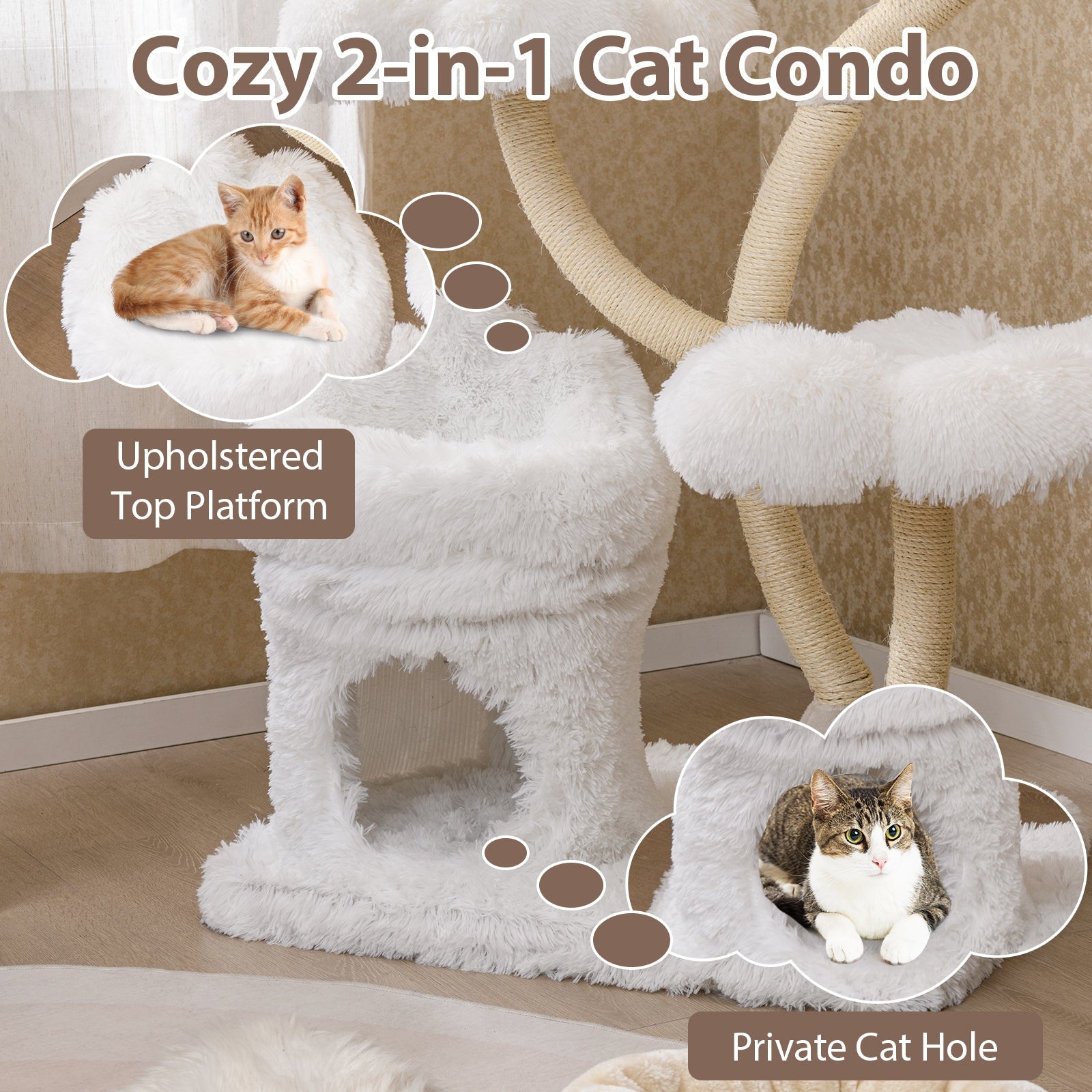 Freestanding Cat Tower with four Flower-shaped Platforms and Sisal Scratching Posts - Majestic Pet Kingdom