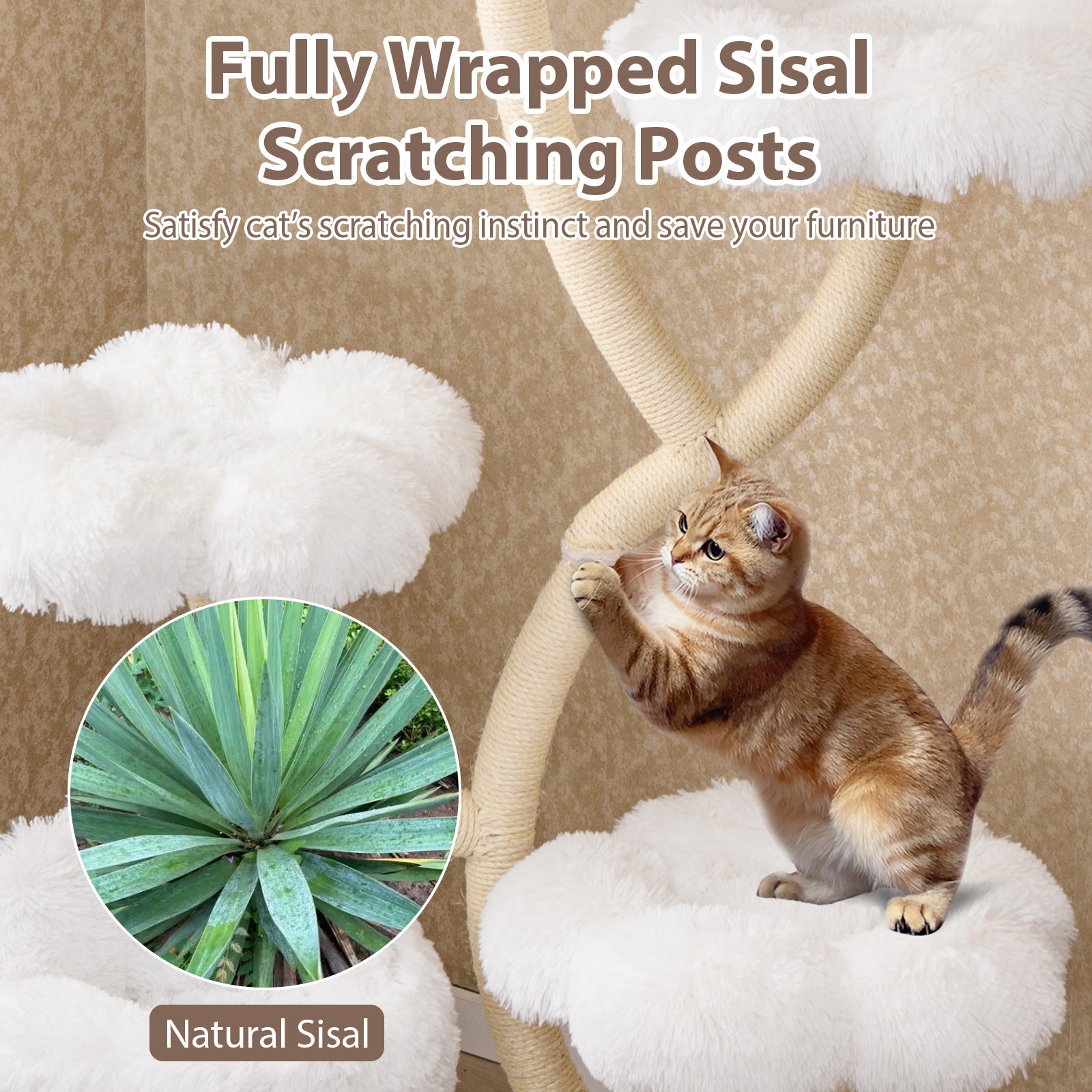 Freestanding Cat Tower with four Flower-shaped Platforms and Sisal Scratching Posts - Majestic Pet Kingdom