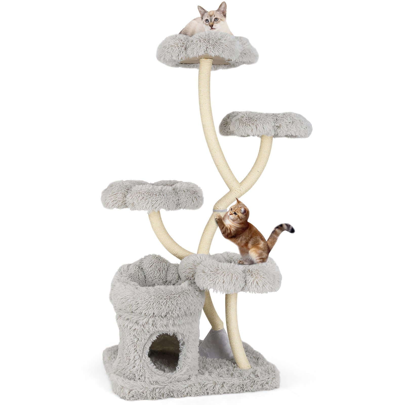 Freestanding Cat Tower with four Flower-shaped Platforms and Sisal Scratching Posts - Majestic Pet Kingdom