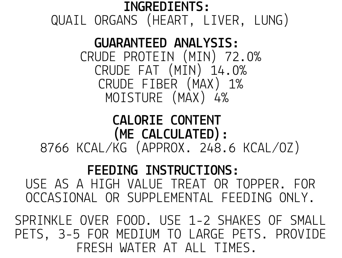 Freeze-Dried Quail Organ Max Topper