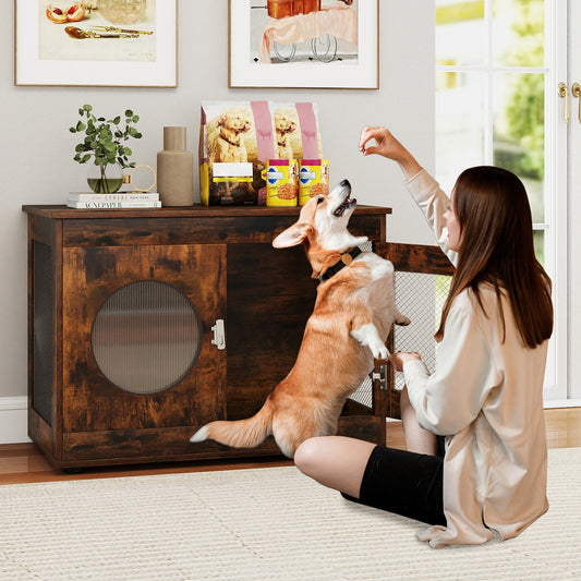 Furniture Style Dog Crate for Small and Medium Dogs with Translucent Window and Lockable Door-Rustic Brown | Purrfect Pet Kingdom