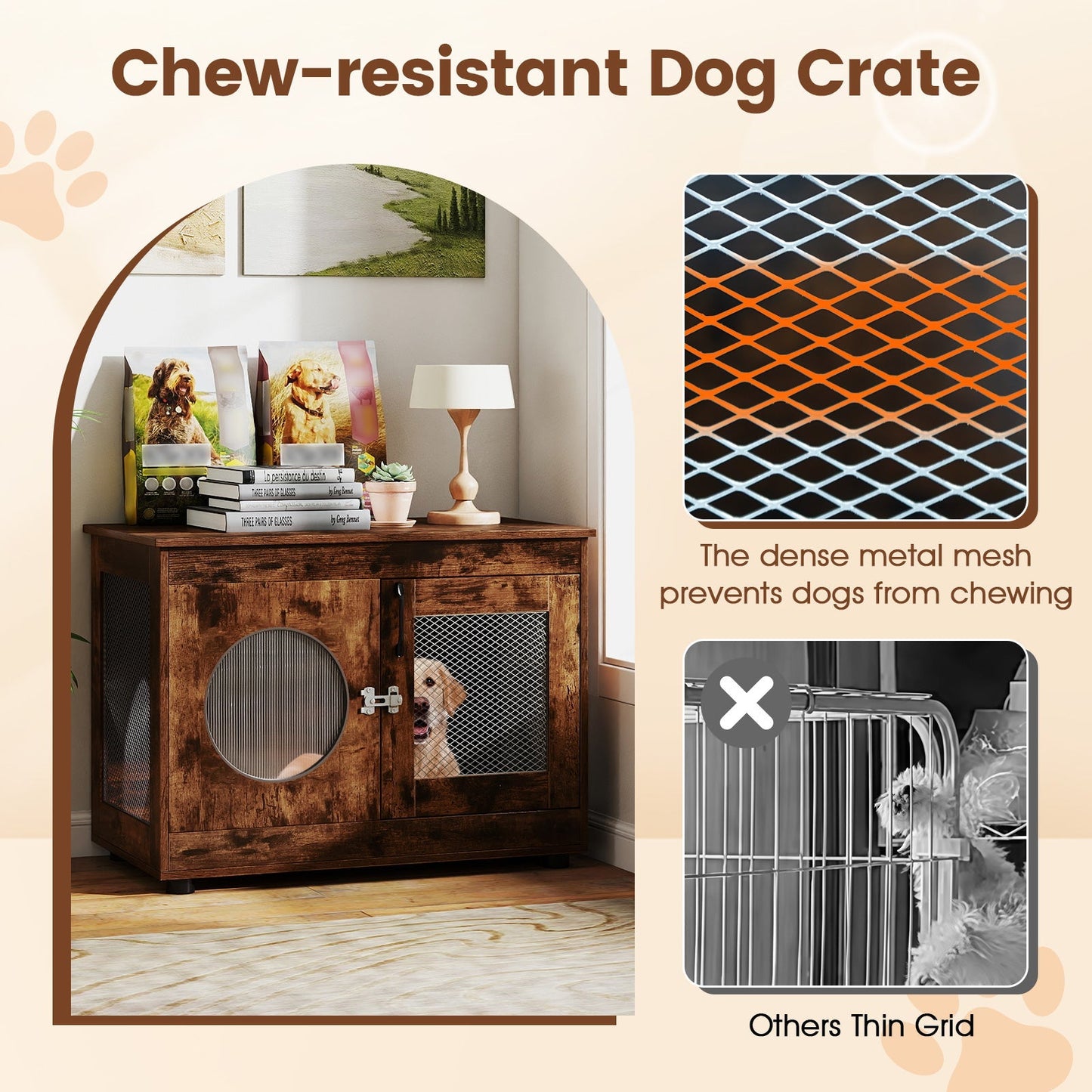 Furniture Style Dog Crate for Small and Medium Dogs with Translucent Window and Lockable Door-Rustic Brown | Purrfect Pet Kingdom
