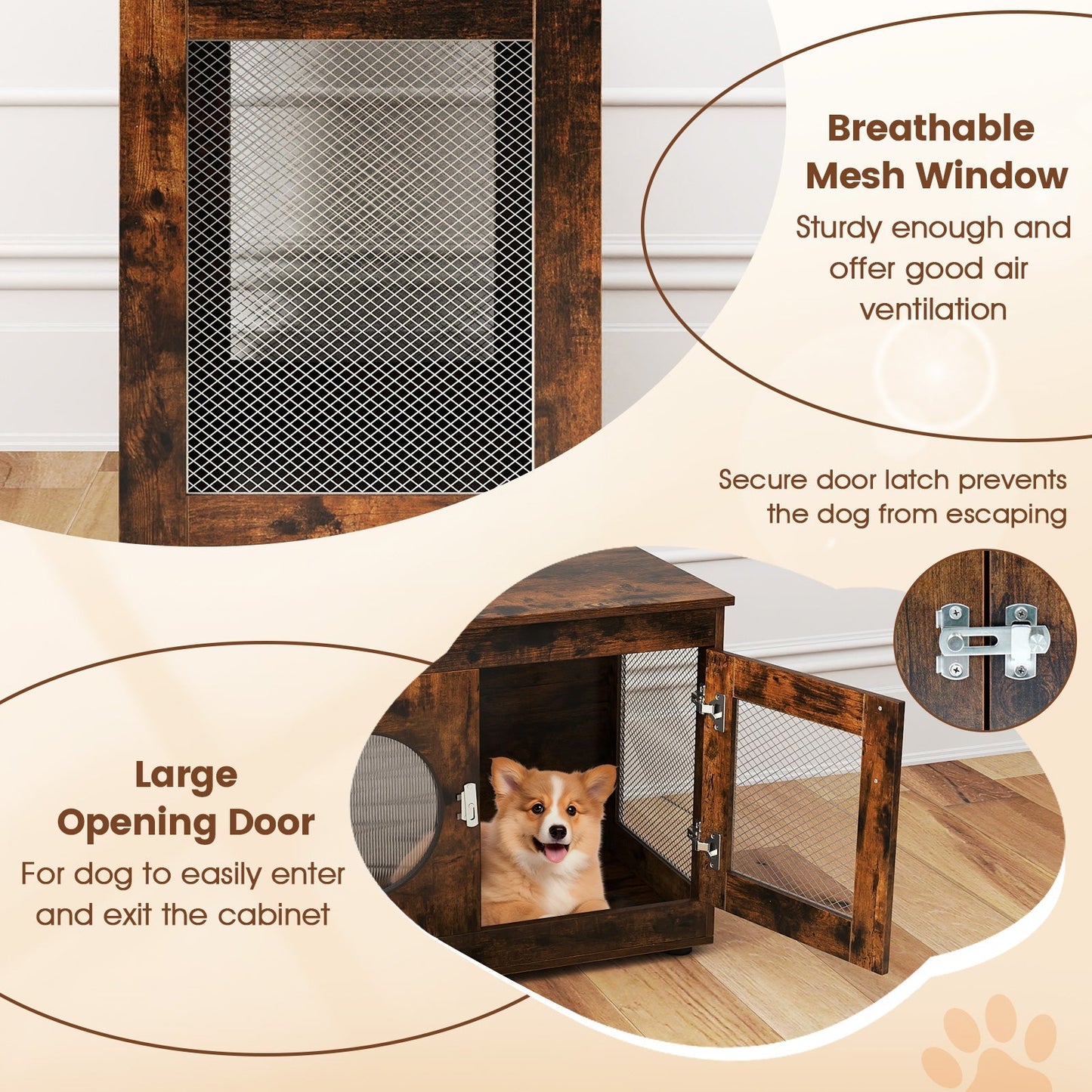 Furniture Style Dog Crate for Small and Medium Dogs with Translucent Window and Lockable Door-Rustic Brown | Purrfect Pet Kingdom
