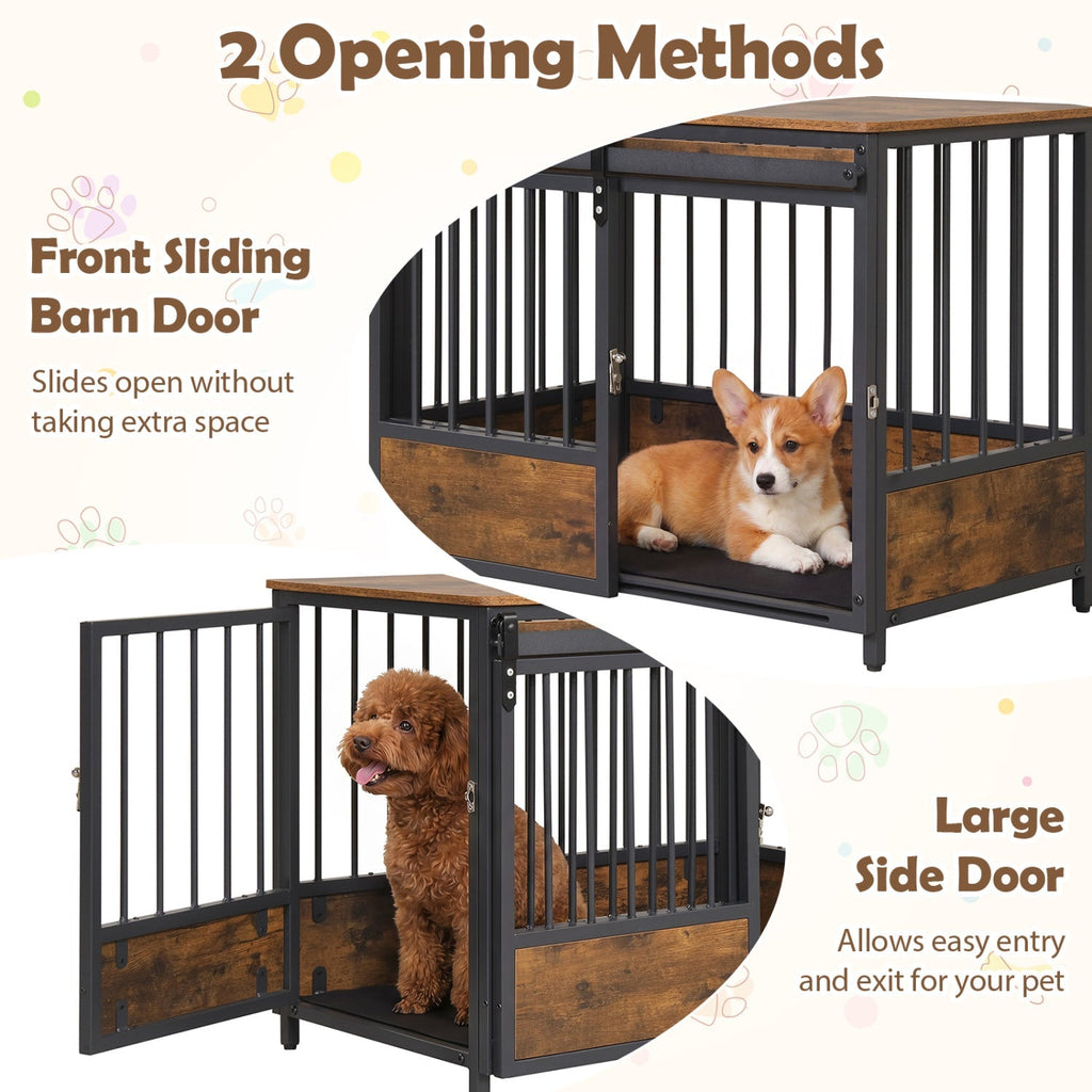 Dog Crate Furniture with Sliding Barn Door and Mat
