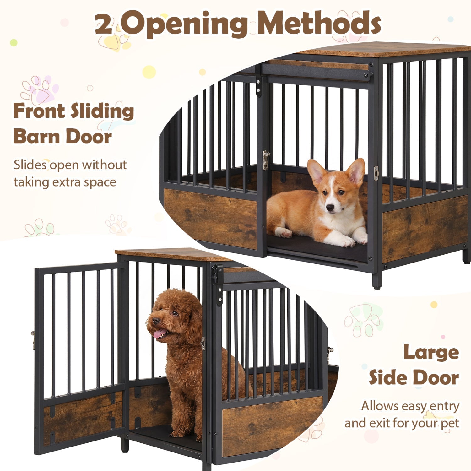 Dog Crate Furniture with Sliding Barn Door and Mat