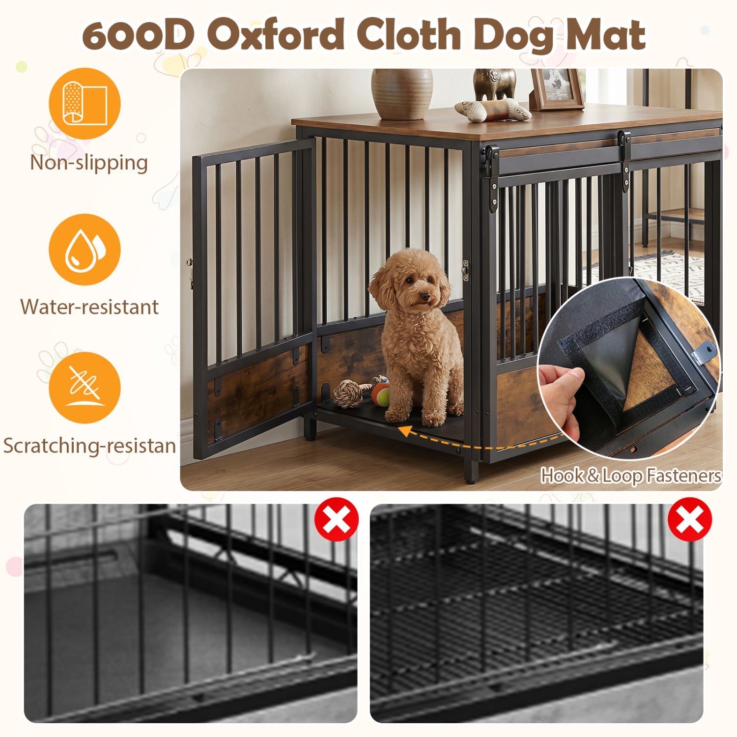 Dog Crate Furniture with Sliding Barn Door and Mat