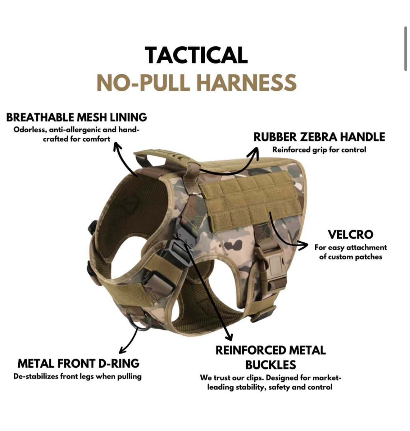 Camo Tactical Dog Harness - Heavy Duty & Quick Release Ergonomic | Majestic Pet Kingdom™