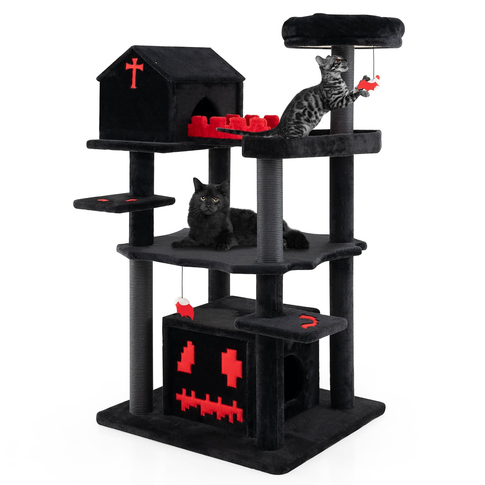 Cat Tree Gothic 49-Inch 6-Tier Activity Tower Coffin Bed Black - Detail Angle 3 | Majestic Pet Kingdom