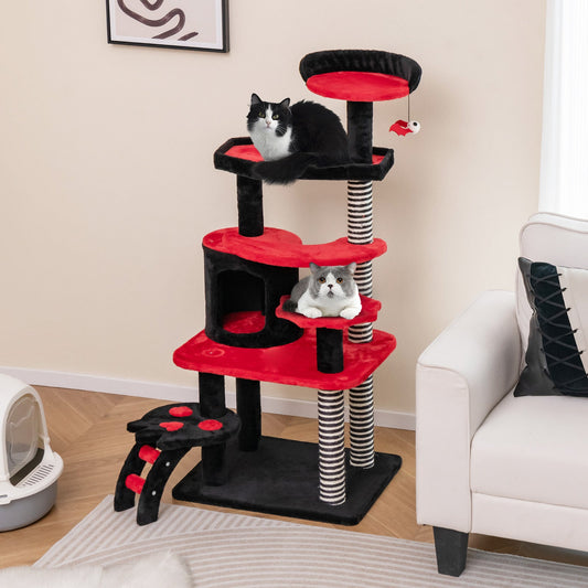 Gothic Cat Tree with Cat Bed Cat Condo and Sisal Scratching Post-Black & Red | Purrfect Pet Kingdom