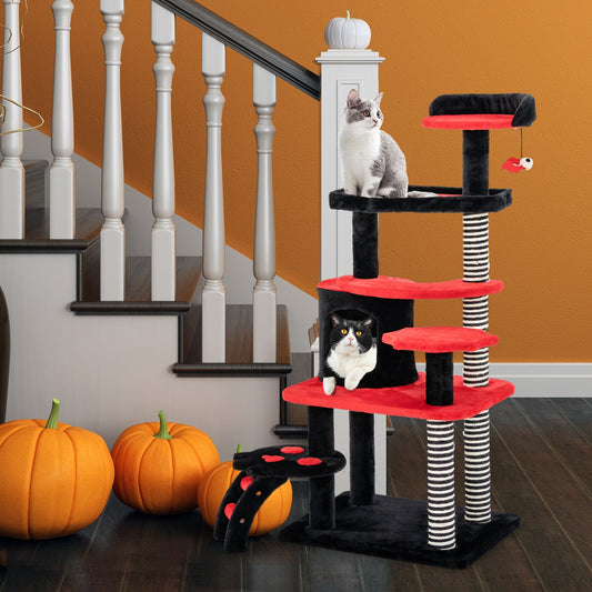 Gothic Cat Tree with Cat Bed Cat Condo and Sisal Scratching Post-Black & Red | Purrfect Pet Kingdom