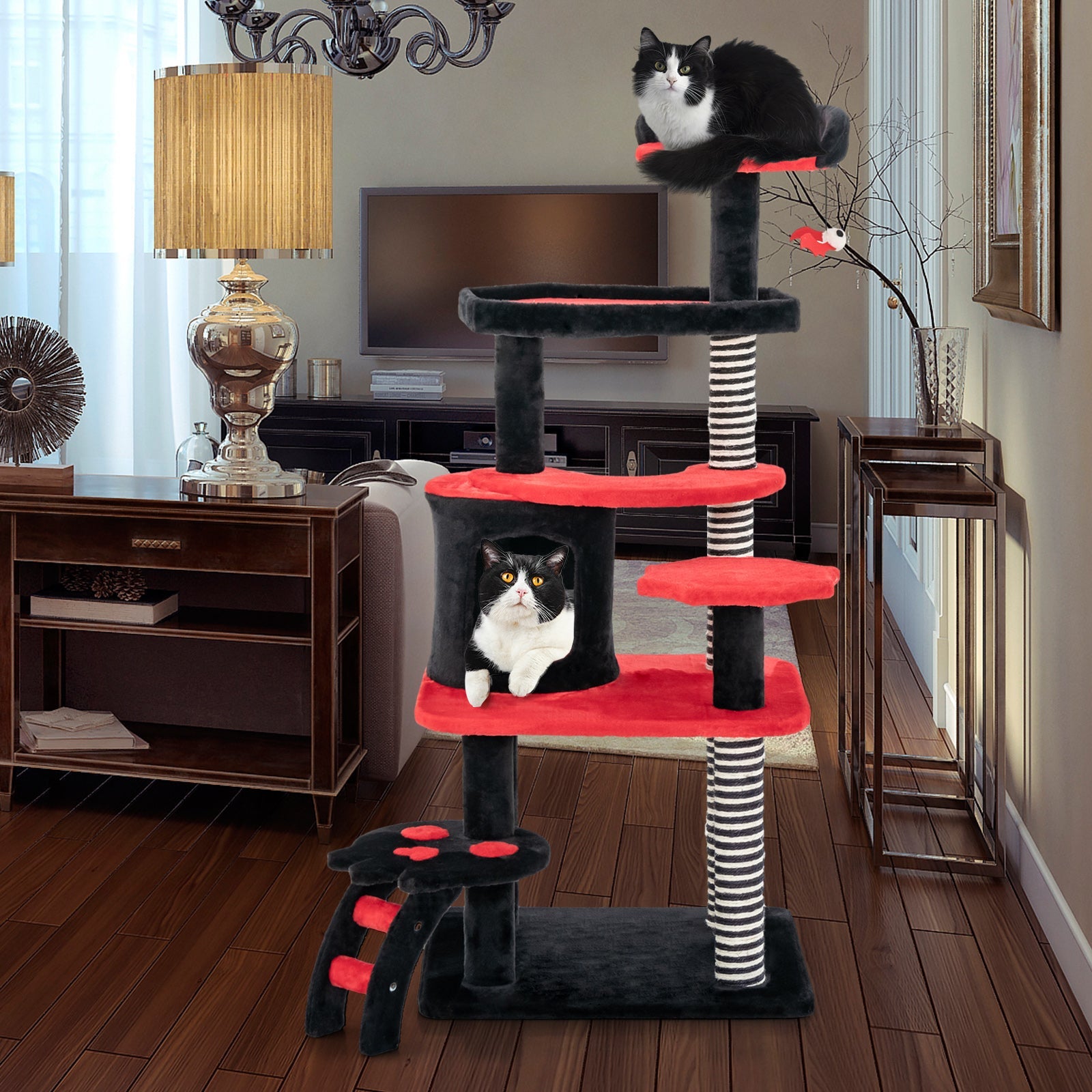 Cat Tree Gothic Tower Cat Bed Condo Sisal Scratching Post Red - Detail Angle 6 | Majestic Pet Kingdom