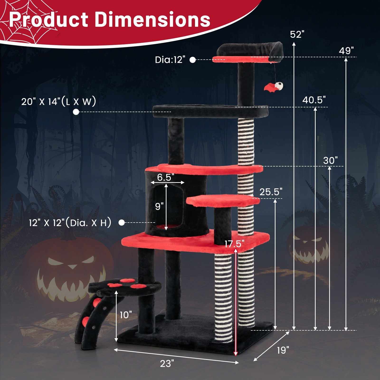 Cat Tree Gothic Tower Cat Bed Condo Sisal Scratching Post Red - Detail Angle 5 | Majestic Pet Kingdom