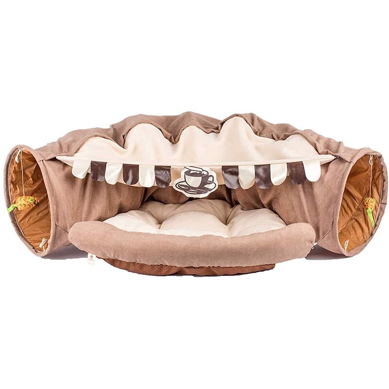 Collapsible Removable Cat Tunnel Tube With Cat Bed Set - Majestic Pet Kingdom